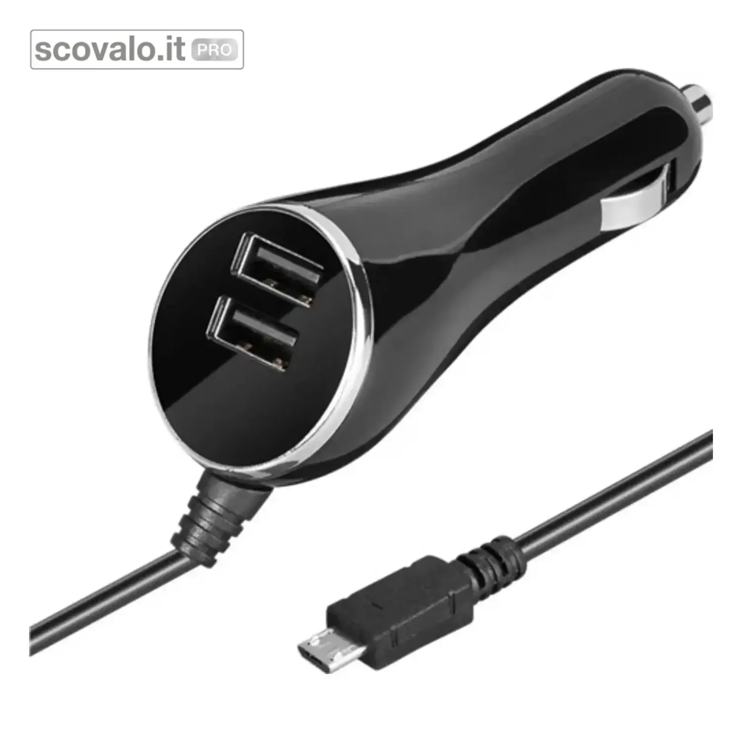 immagine del prodotto Caricabatteria Auto Micro-USB 3.1A 2 Porte USB Cavo Spirale 0.8m 12/24V