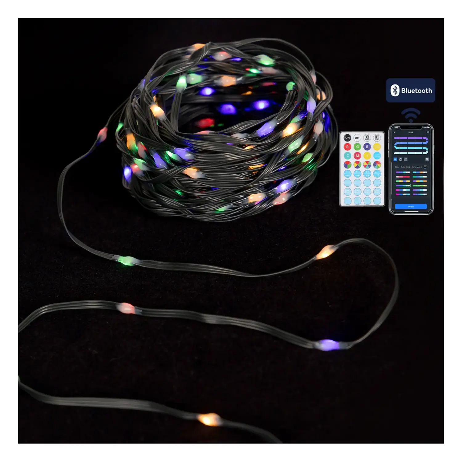 immagine del prodotto Catena luminosa a basso voltaggio Bluetooth, cavo in PVC, RGBIC 10m