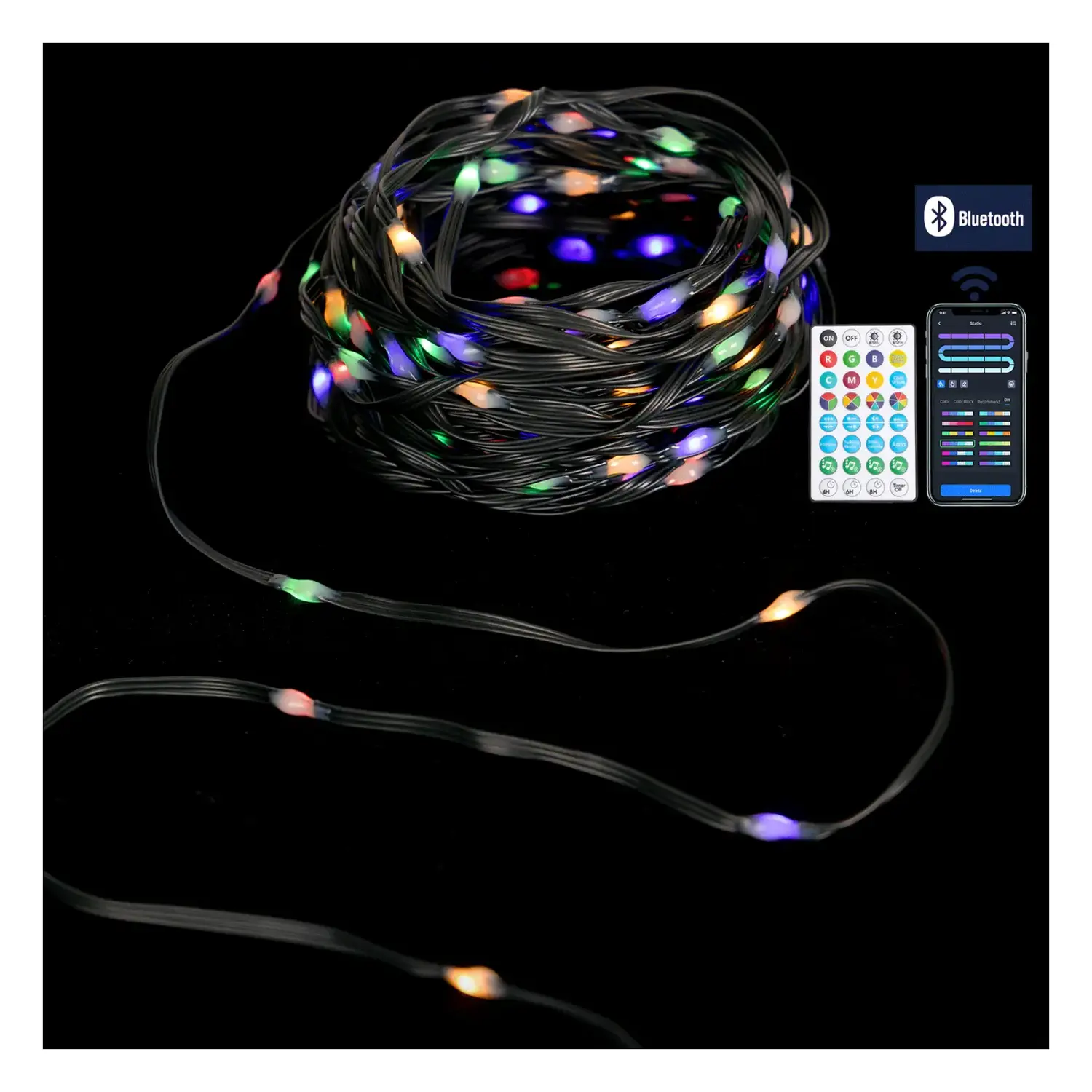 immagine Catena luminosa a basso voltaggio Bluetooth, cavo in PVC, RGBIC 20m