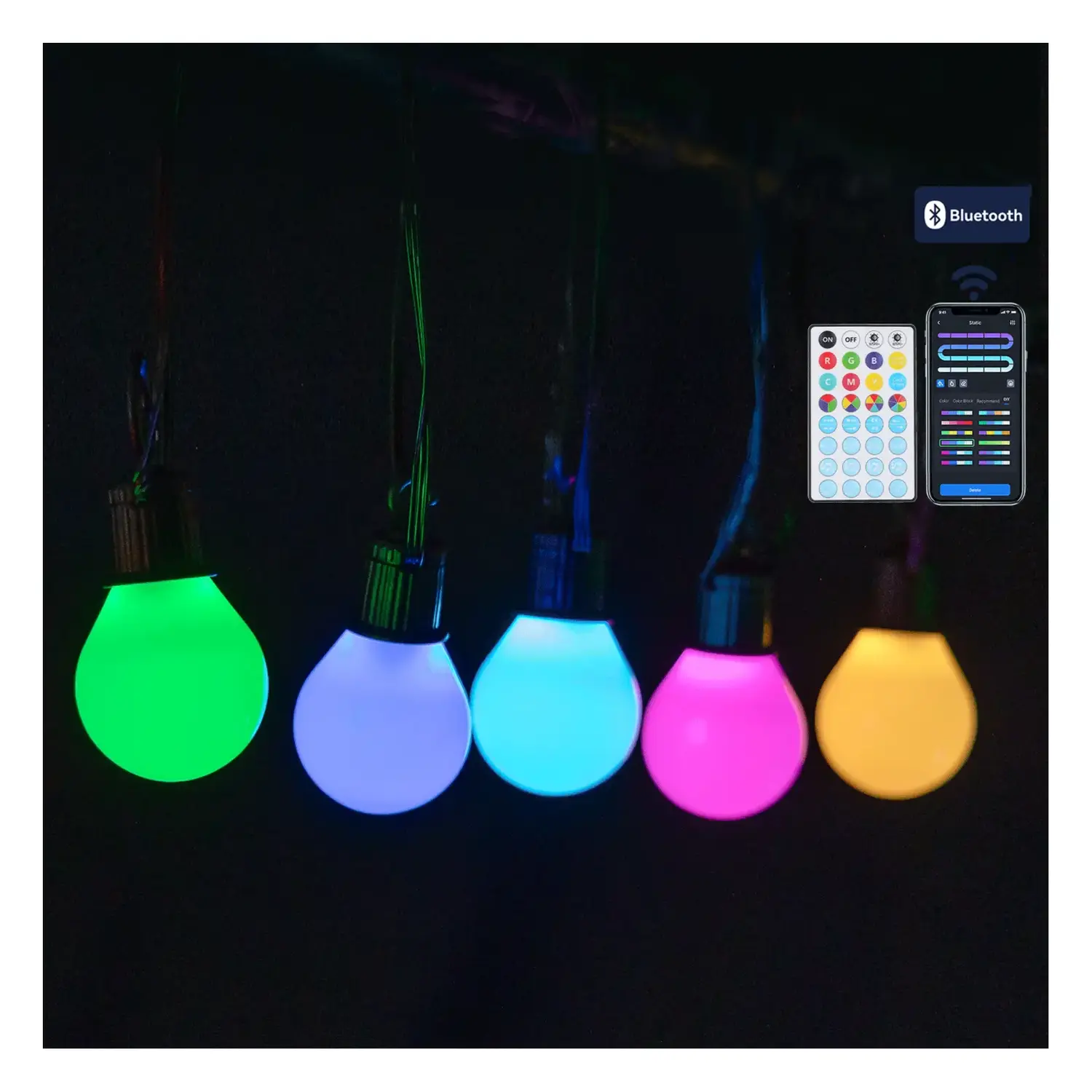 immagine del prodotto Catena luminosa a basso voltaggio Bluetooth, luci bianco latte G45 RGBIC 5m
