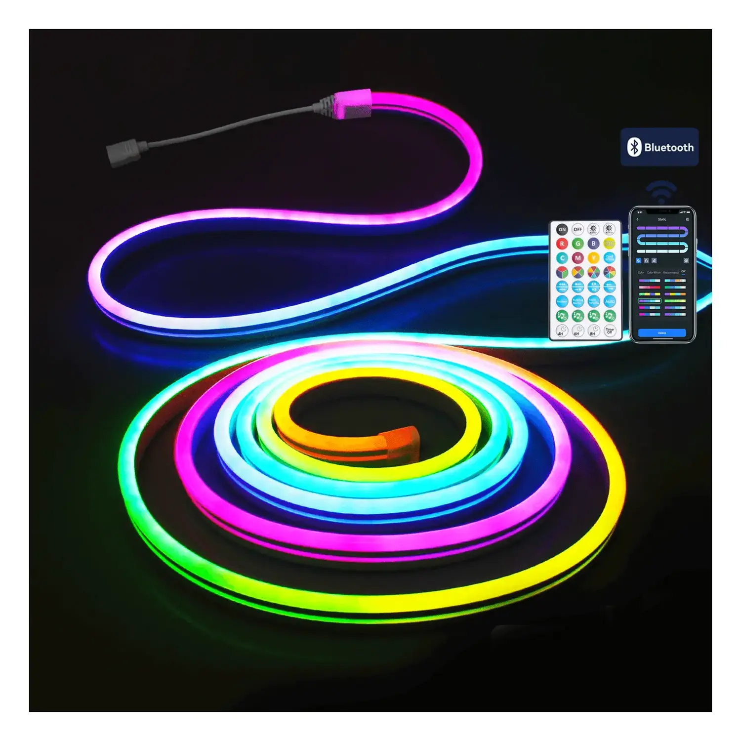 immagine del prodotto Catena luminosa a basso voltaggio Bluetooth, neon, RGBIC 5m