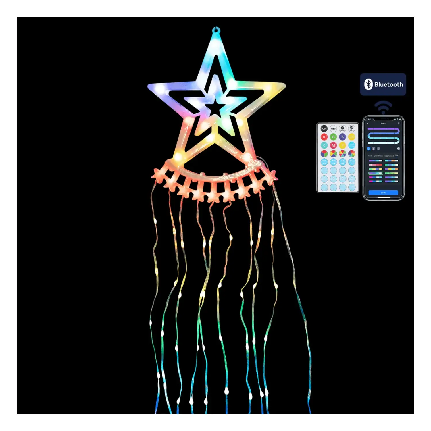 immagine del prodotto Catena luminosa a basso voltaggio Bluetooth per albero di Natale con puntale a stella RGBIC 2.5m