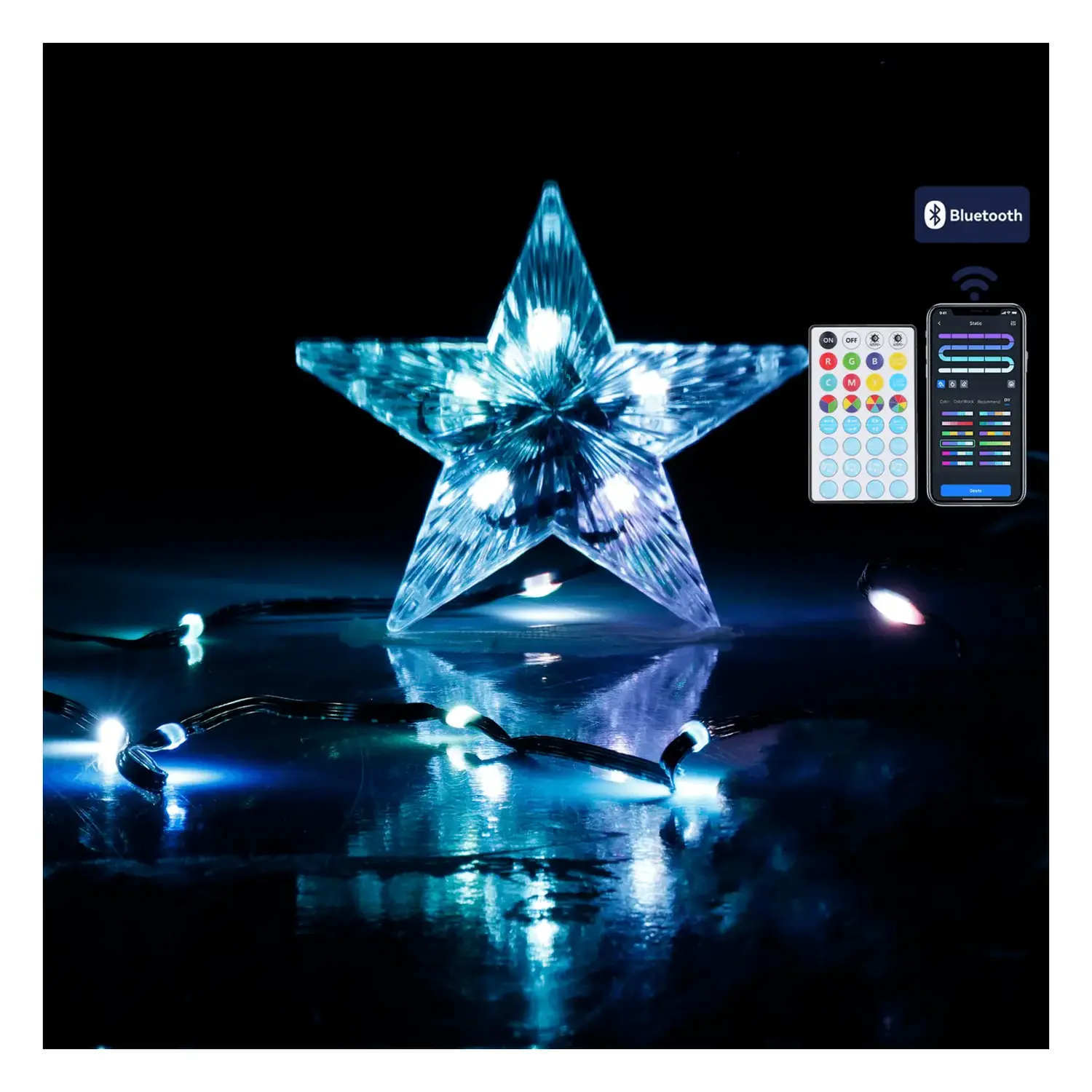immagine del prodotto Catena luminosa a basso voltaggio Bluetooth per albero di Natale con puntale a stella RGBIC 5m