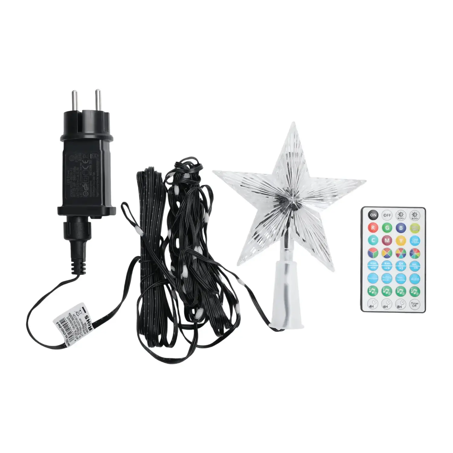 immagine Catena luminosa a basso voltaggio Bluetooth per albero di Natale con puntale a stella RGBIC 5m