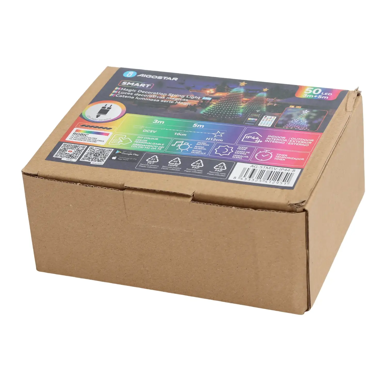 immagine Catena luminosa a basso voltaggio Bluetooth per albero di Natale con puntale a stella RGBIC 5m