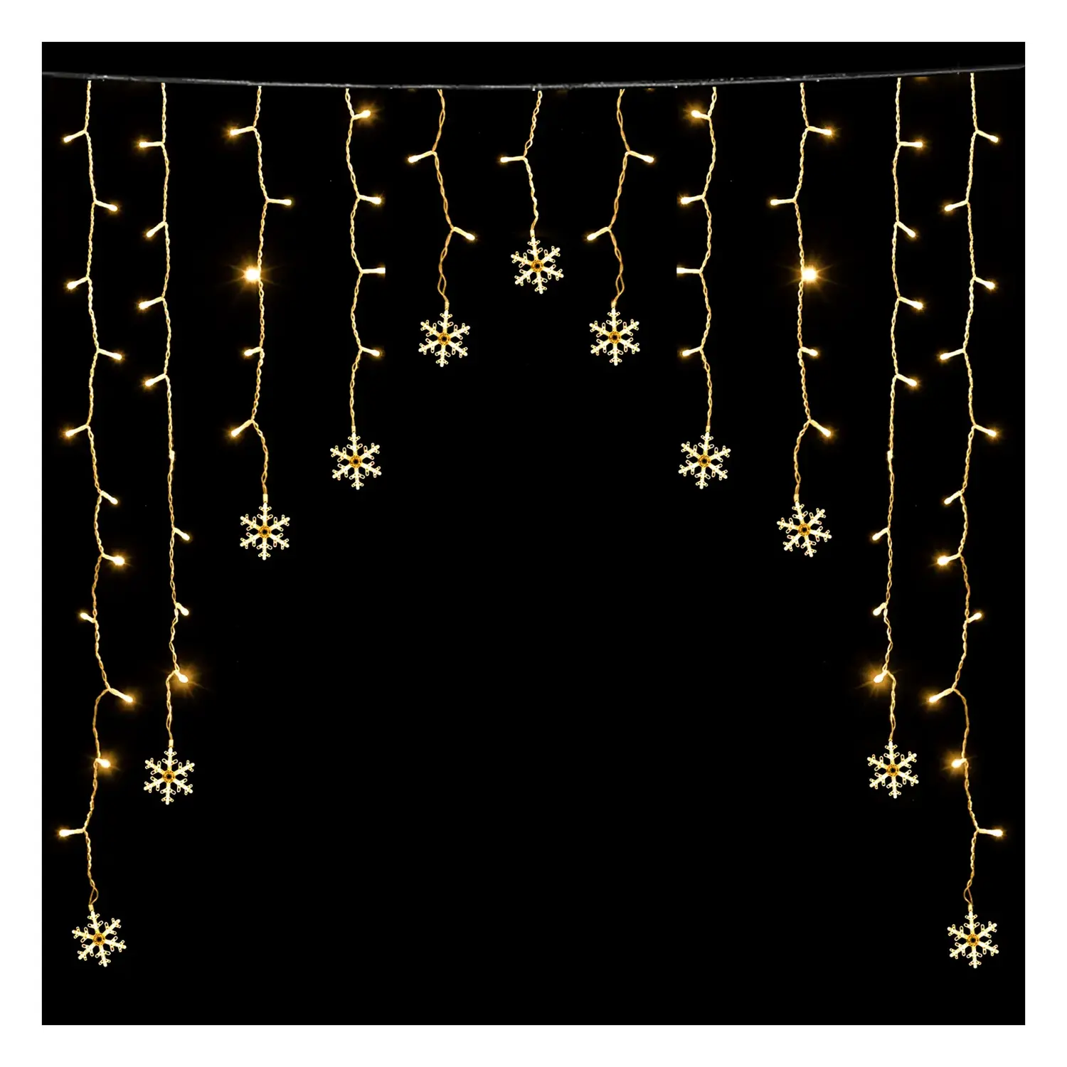 immagine del prodotto Catena luminosa a basso voltaggio per tende a V invertita, luci a testa piatta e fiocchi di neve, bianco caldo, 3*1.5m 16 strisce IP44, Interno&Esterno