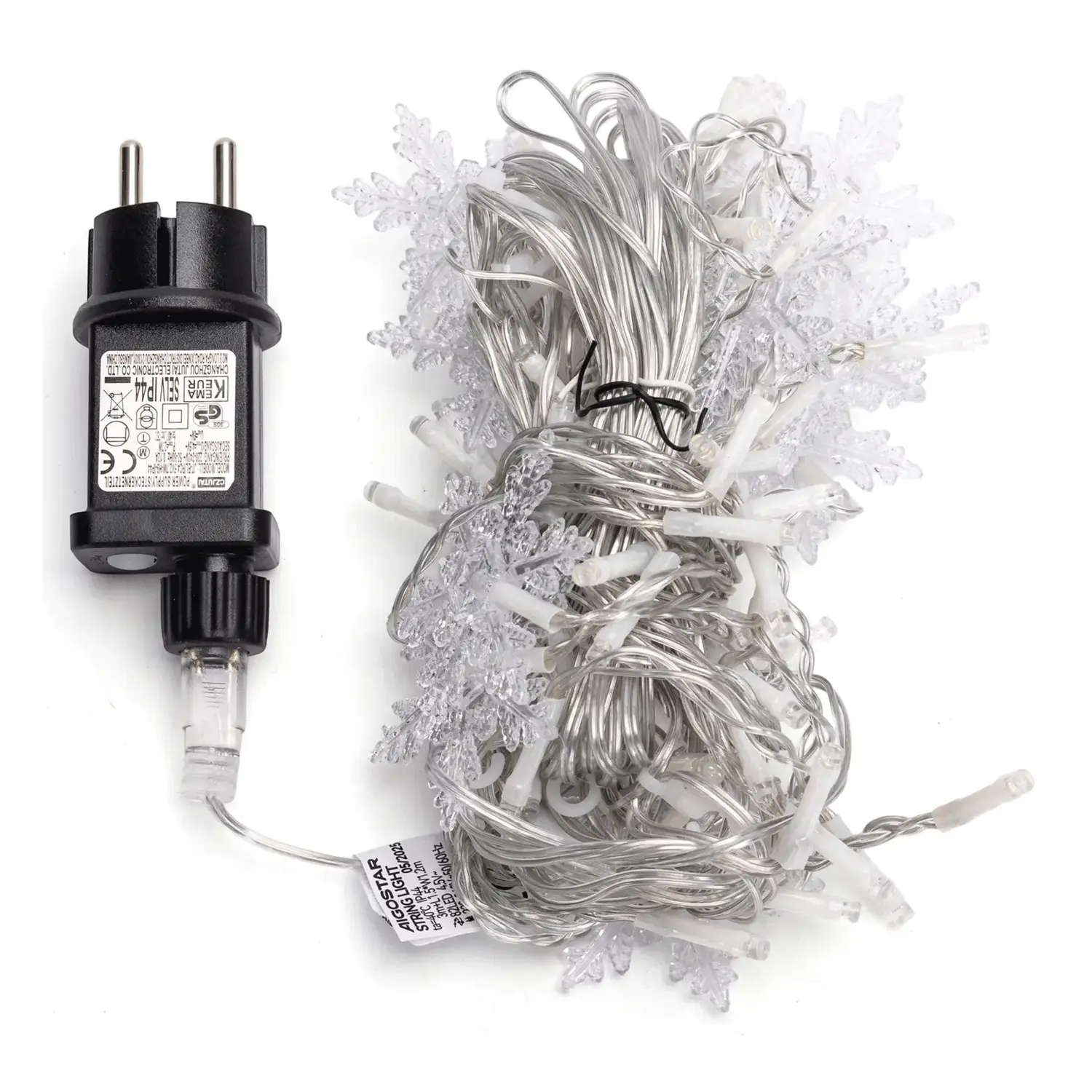 immagine Catena luminosa a basso voltaggio per tende a V invertita, luci a testa piatta e fiocchi di neve, bianco freddo, 1.5*1.2m 11 strisce IP44, Interno&Esterno