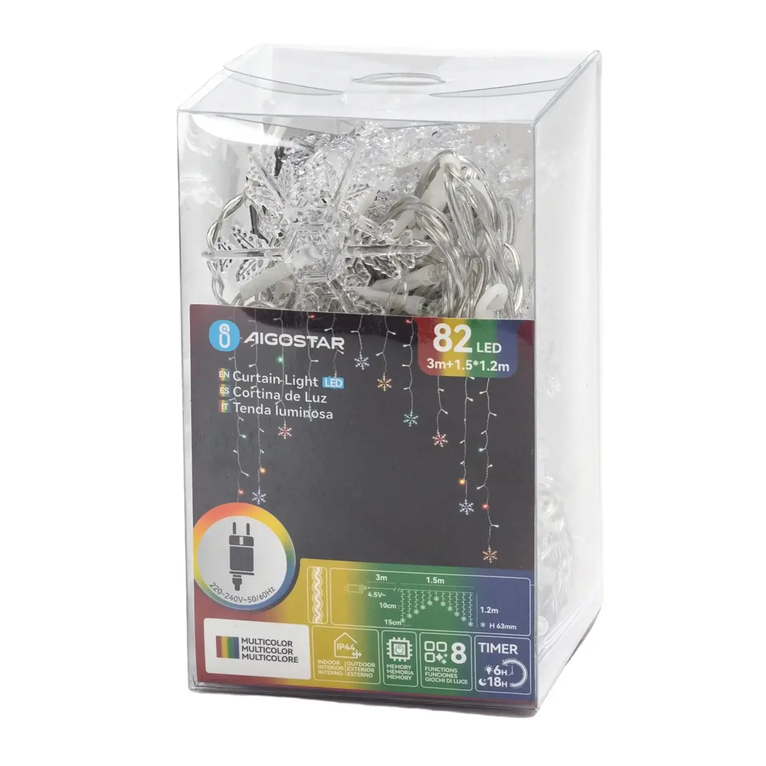 immagine Catena luminosa a basso voltaggio per tende a V invertita, luci a testa piatta e fiocchi di neve, RGBY, 1.5*1.2m 11 strisce IP44, Interno&Esterno