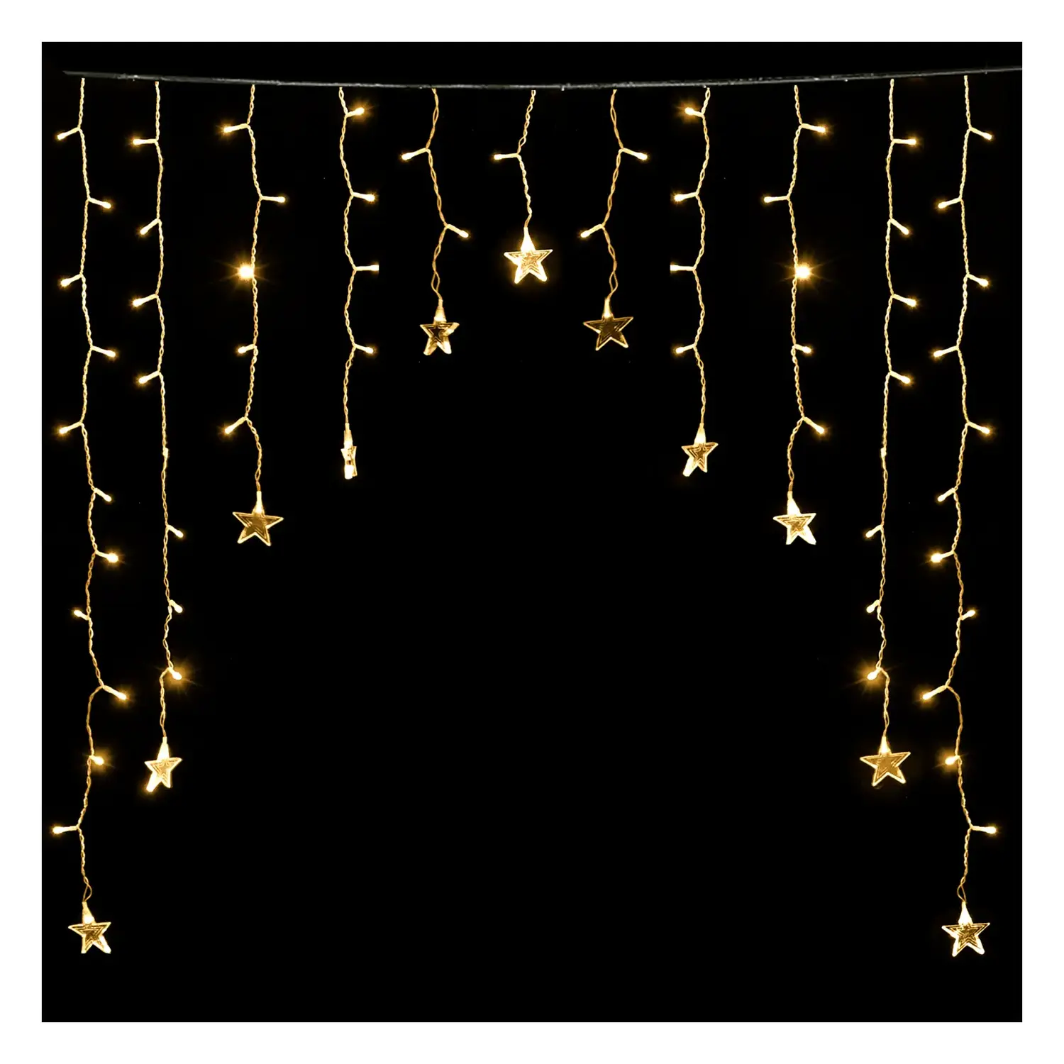 immagine del prodotto Catena luminosa a basso voltaggio per tende a V invertita, luci a testa piatta e stelline, bianco caldo, 3*1.5m 16 strisce IP44, Interno&Esterno