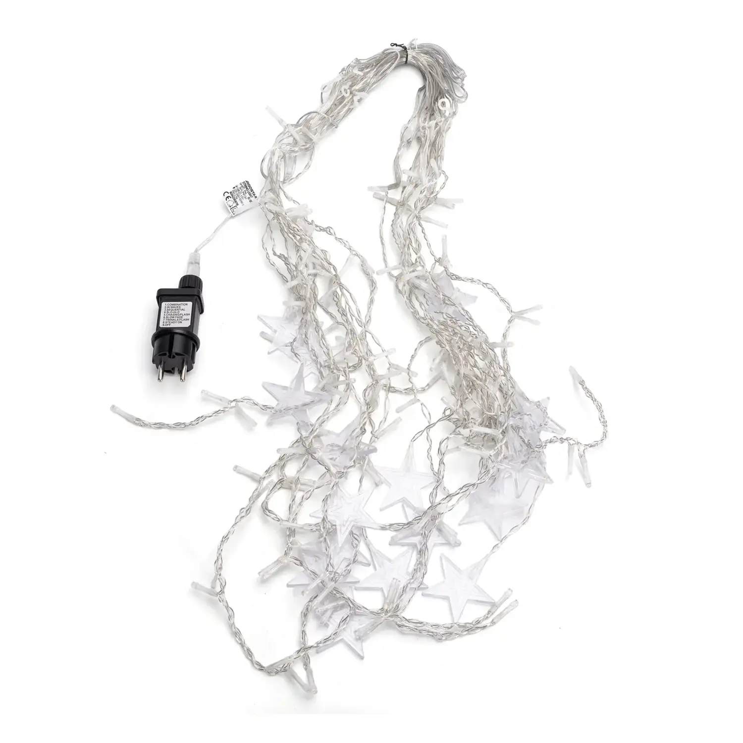 immagine Catena luminosa a basso voltaggio per tende a V invertita, luci a testa piatta e stelline, bianco caldo, 3*1.5m 16 strisce IP44, Interno&Esterno