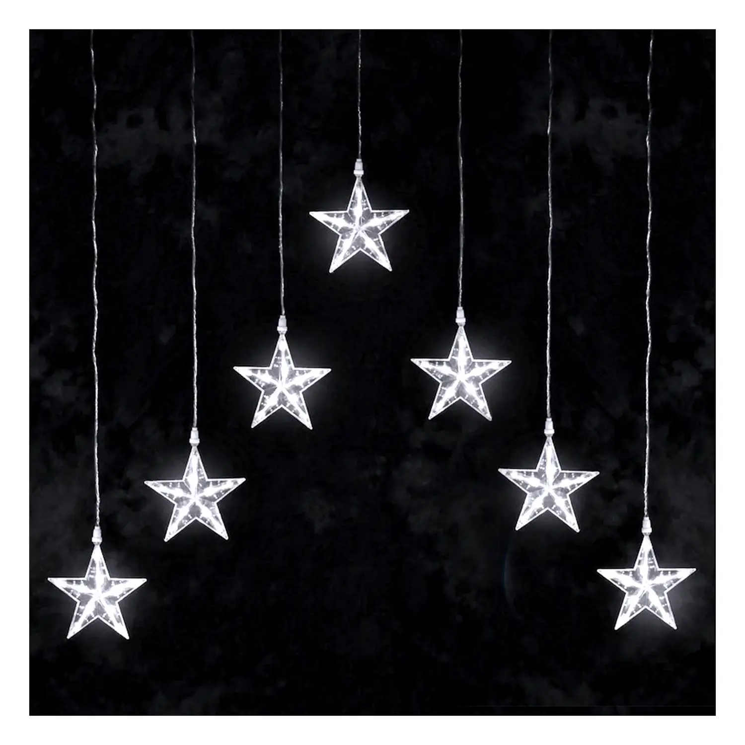immagine del prodotto Catena luminosa a basso voltaggio per tende a V invertita, luci a testa piatta e stelline, bianco freddo, 1.2*1m 7 strisce IP44, Interno&Esterno