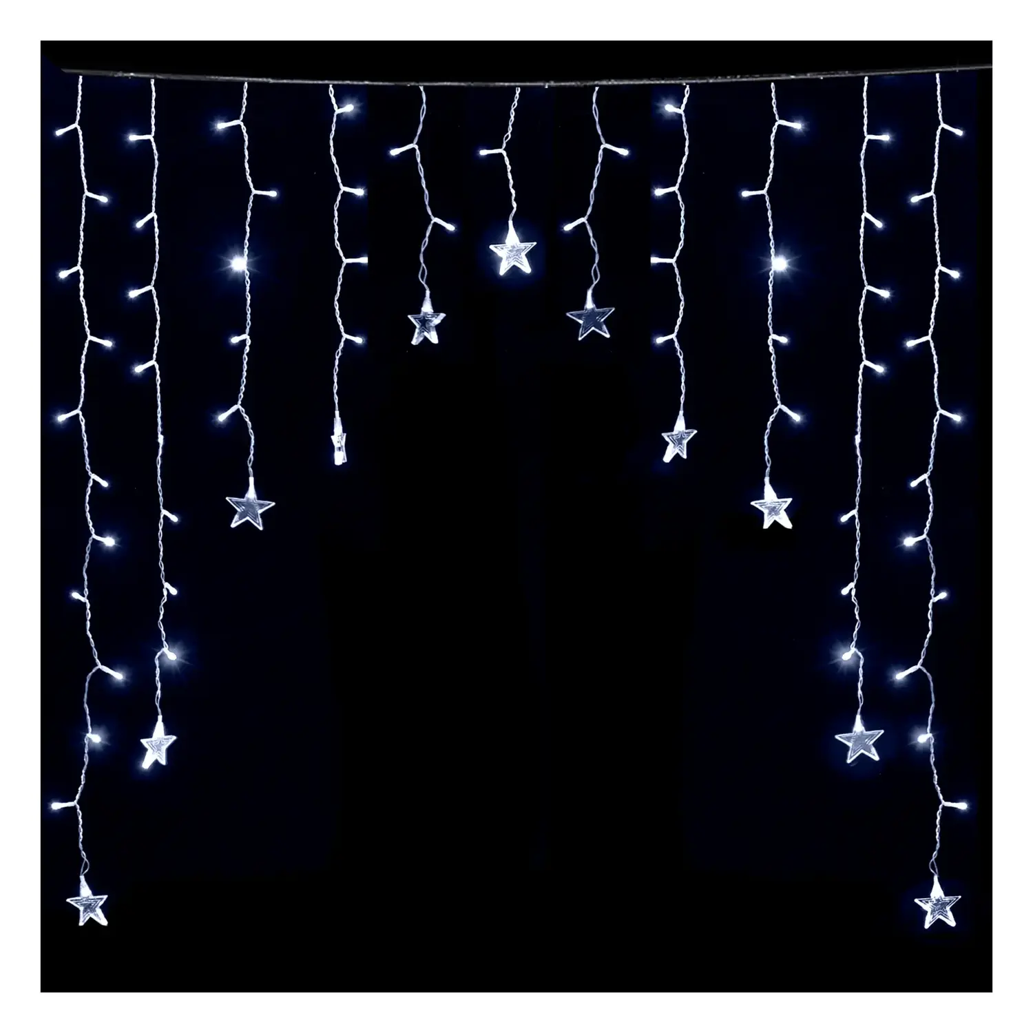 immagine del prodotto Catena luminosa a basso voltaggio per tende a V invertita, luci a testa piatta e stelline, bianco freddo, 1.5*1.2m 11 strisce IP44, Interno&Esterno