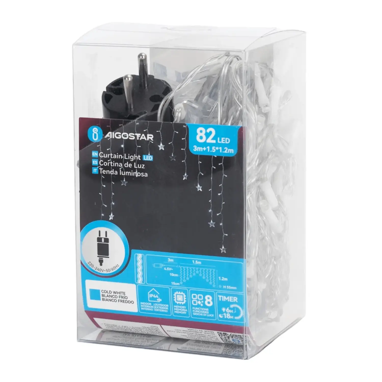 immagine Catena luminosa a basso voltaggio per tende a V invertita, luci a testa piatta e stelline, bianco freddo, 1.5*1.2m 11 strisce IP44, Interno&Esterno