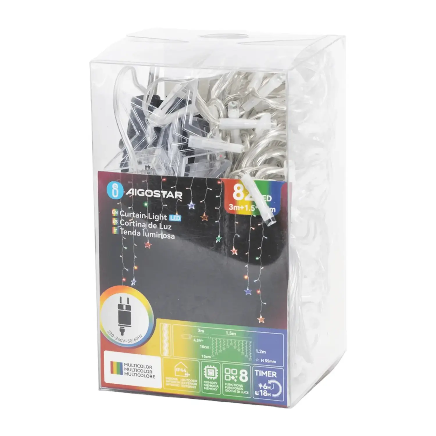 immagine Catena luminosa a basso voltaggio per tende a V invertita, luci a testa piatta e stelline, RGBY, 1.5*1.2m 11 strisce IP44, Interno&Esterno