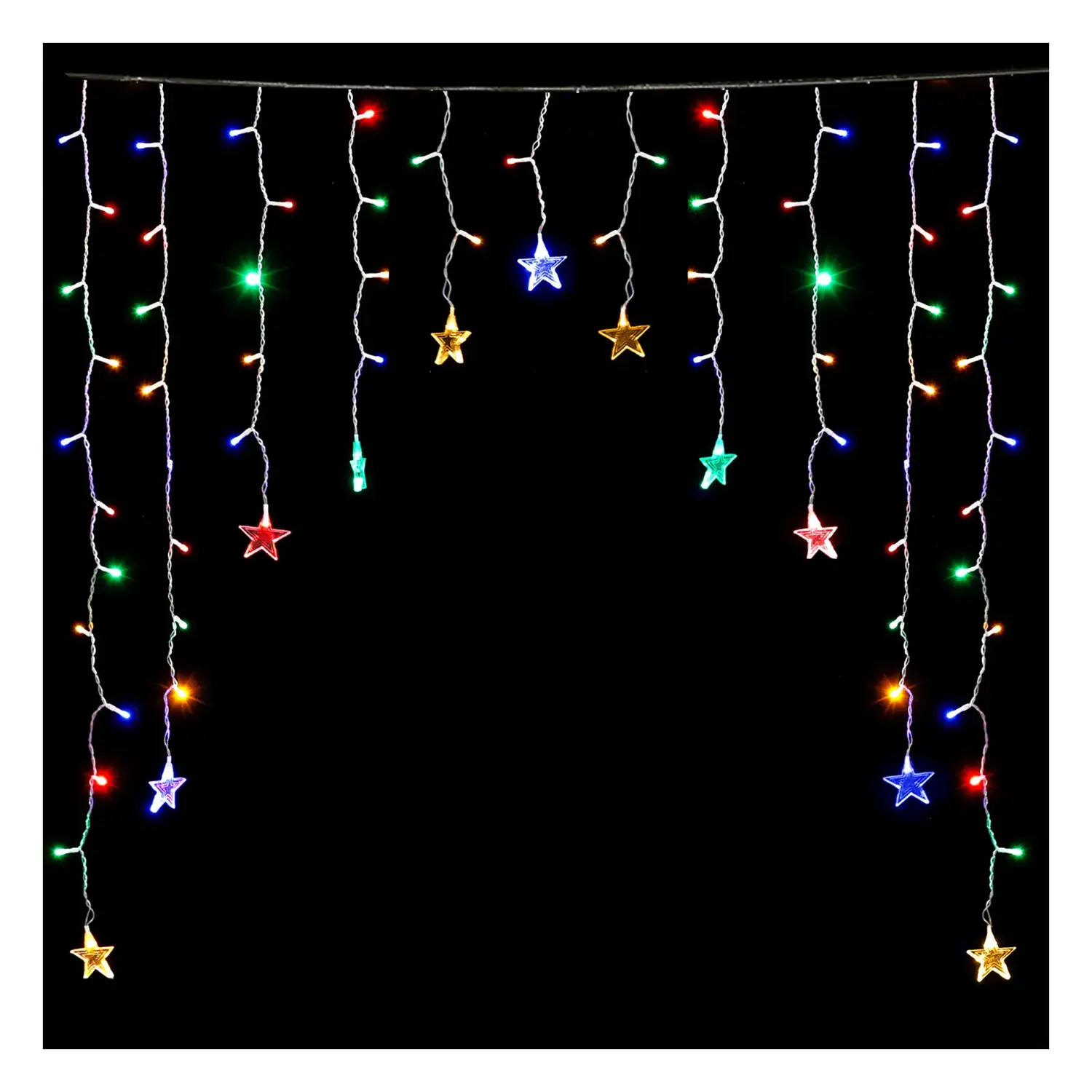 immagine del prodotto Catena luminosa a basso voltaggio per tende a V invertita, luci a testa piatta e stelline, RGBY, 3*1.5m 16 strisce IP44, Interno&Esterno