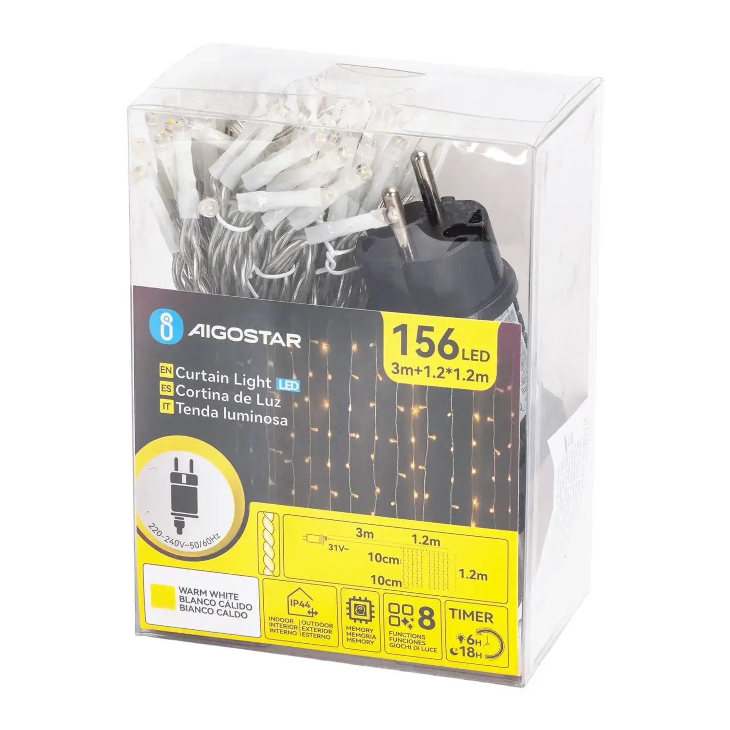 immagine Catena luminosa a basso voltaggio per tende, luci a testa piatta, bianco caldo, 1.2*1.2m 13 strisce IP44, Interno&Esterno