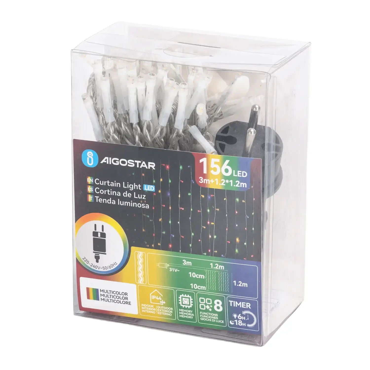 immagine Catena luminosa a basso voltaggio per tende, luci a testa piatta, RGBY, 1.2*1.2m 13 strisce IP44, Interno&Esterno