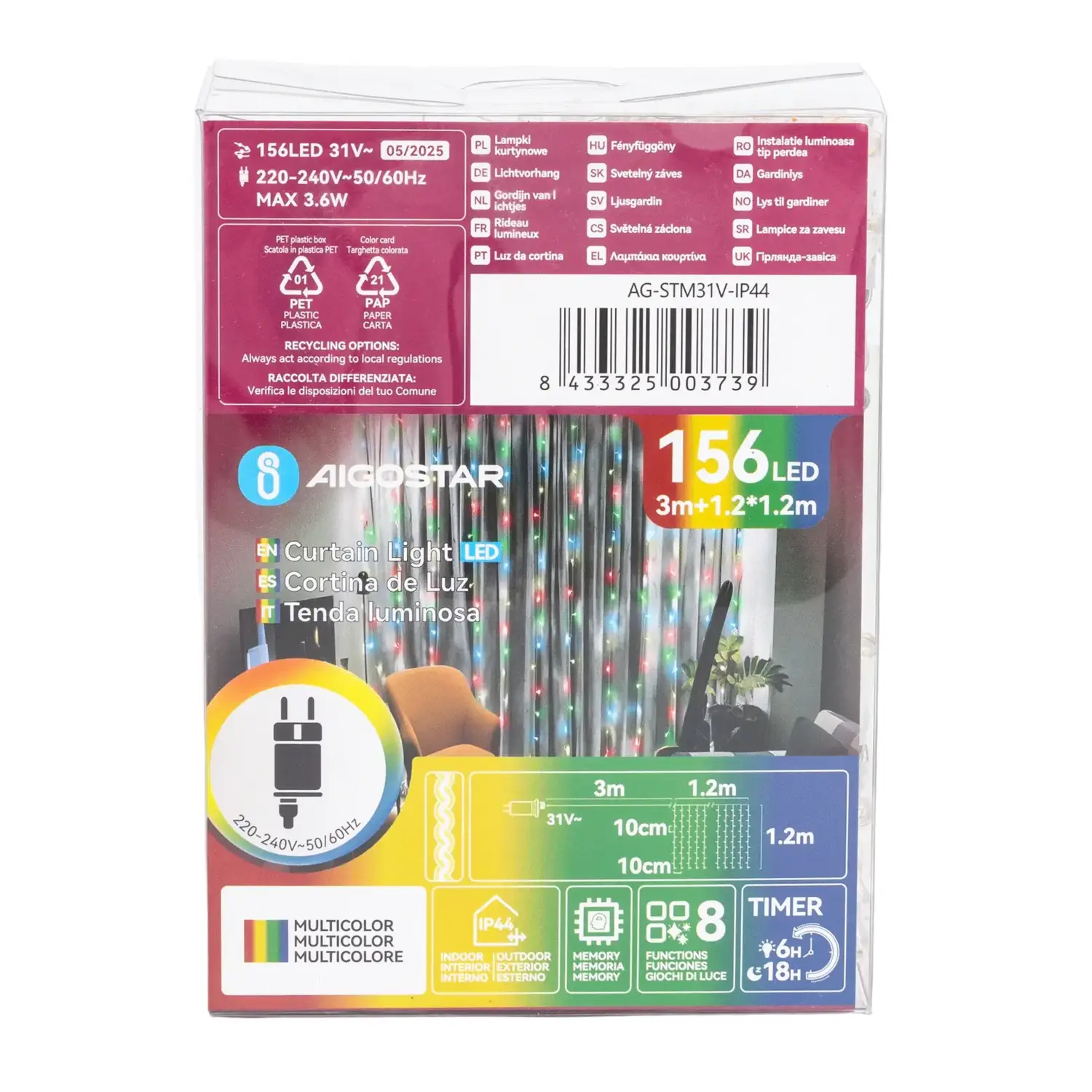 immagine Catena luminosa a basso voltaggio per tende, luci a testa piatta, RGBY, 1.2*1.2m 13 strisce IP44, Interno&Esterno