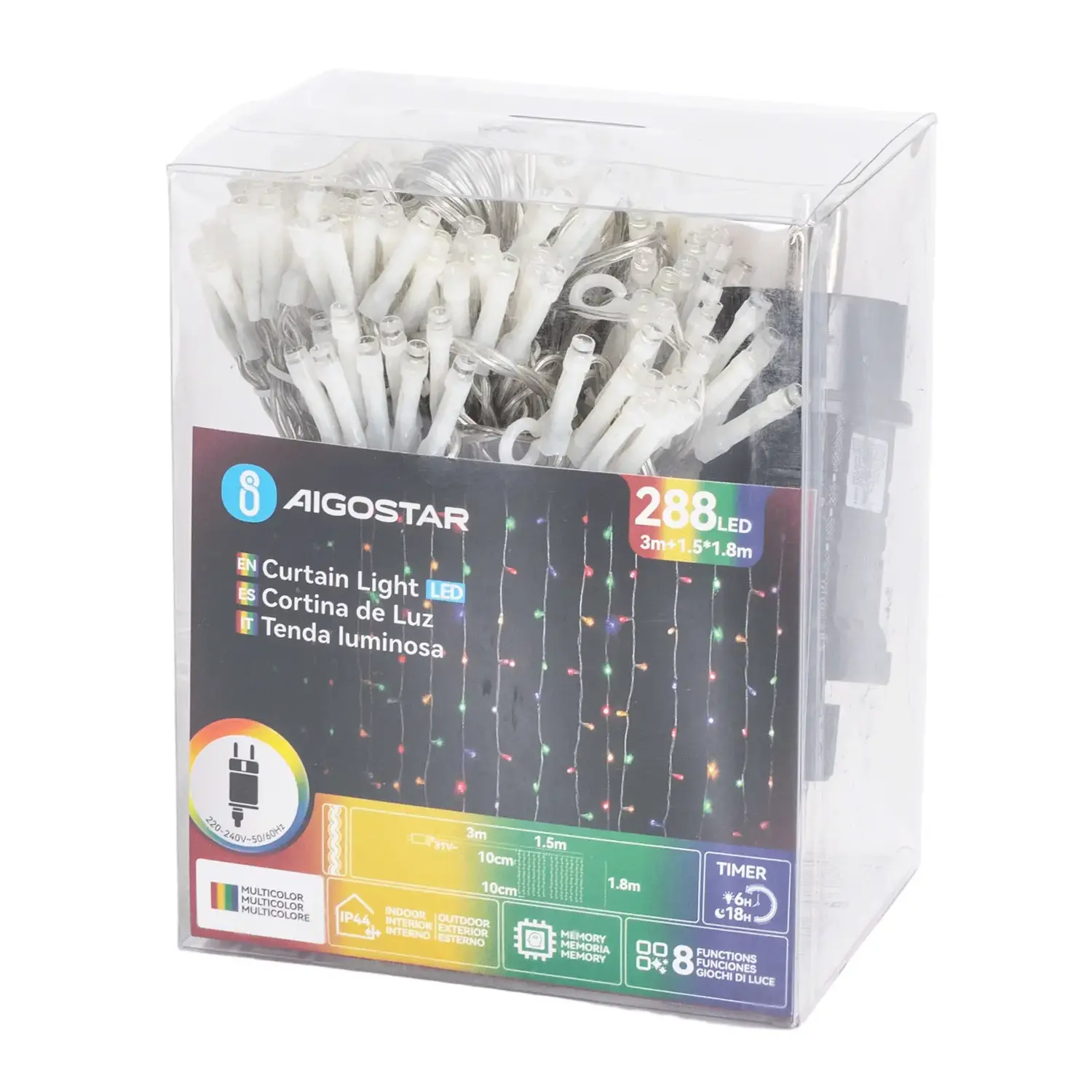 immagine Catena luminosa a basso voltaggio per tende, luci a testa piatta, RGBY, 1.5*1.8m 16 strisce IP44, Interno&Esterno