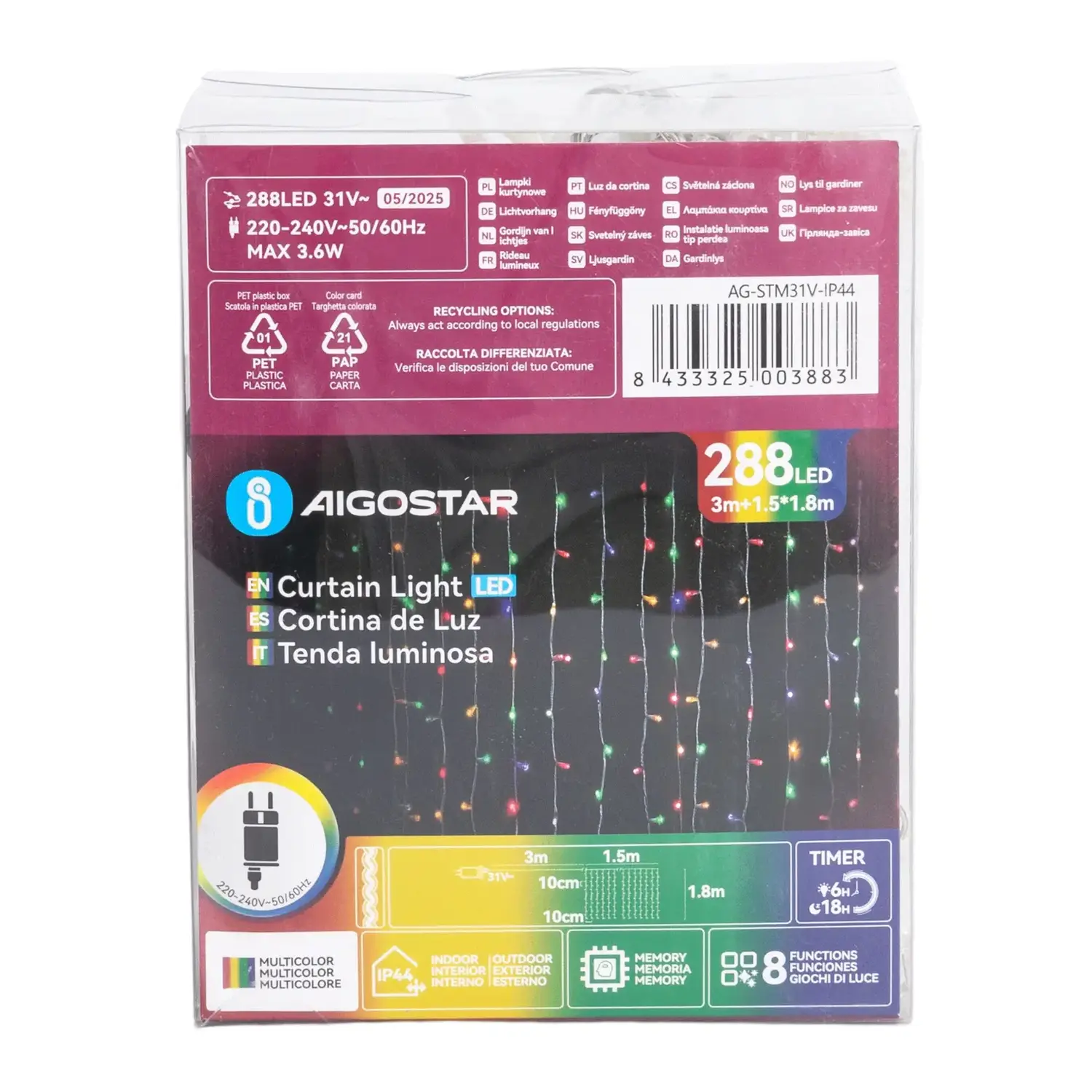 immagine Catena luminosa a basso voltaggio per tende, luci a testa piatta, RGBY, 1.5*1.8m 16 strisce IP44, Interno&Esterno