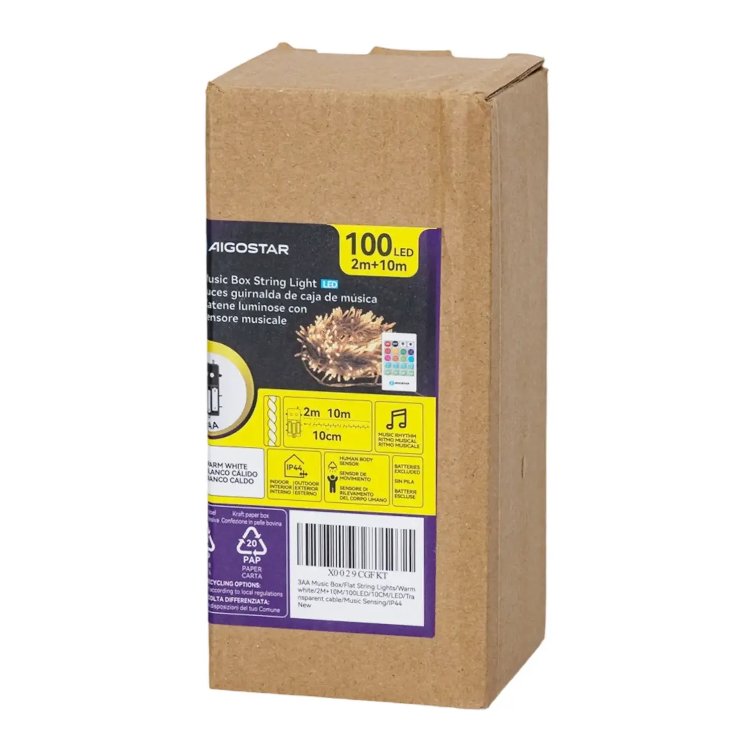 immagine Catena luminosa a batteria 3AA con sensore musicale, luce calda, 10M IP44, Interno&Esterno