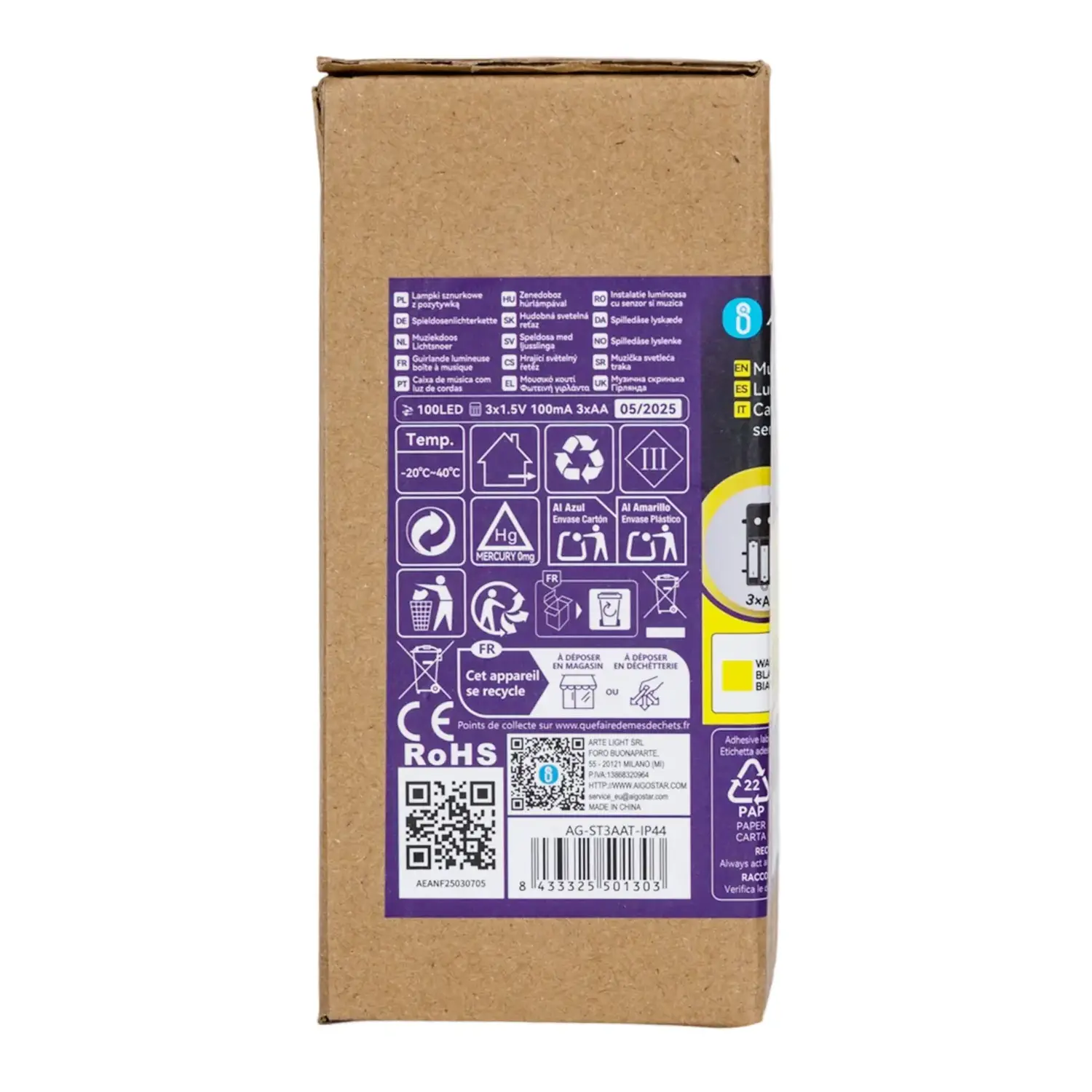 immagine Catena luminosa a batteria 3AA con sensore musicale, luce calda, 10M IP44, Interno&Esterno