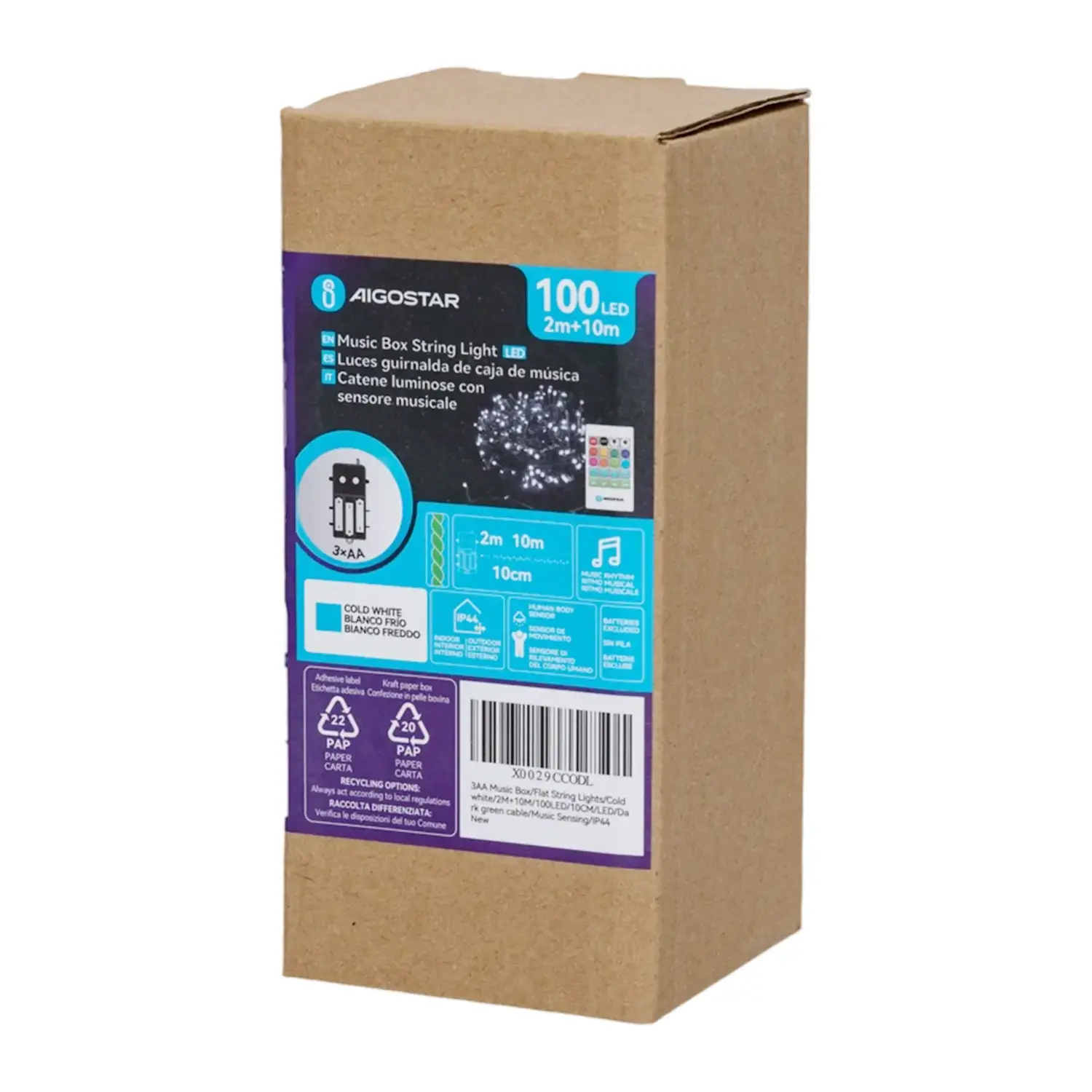 immagine Catena luminosa a batteria 3AA con sensore musicale, luce fredda, 2M IP44, Interno&Esterno