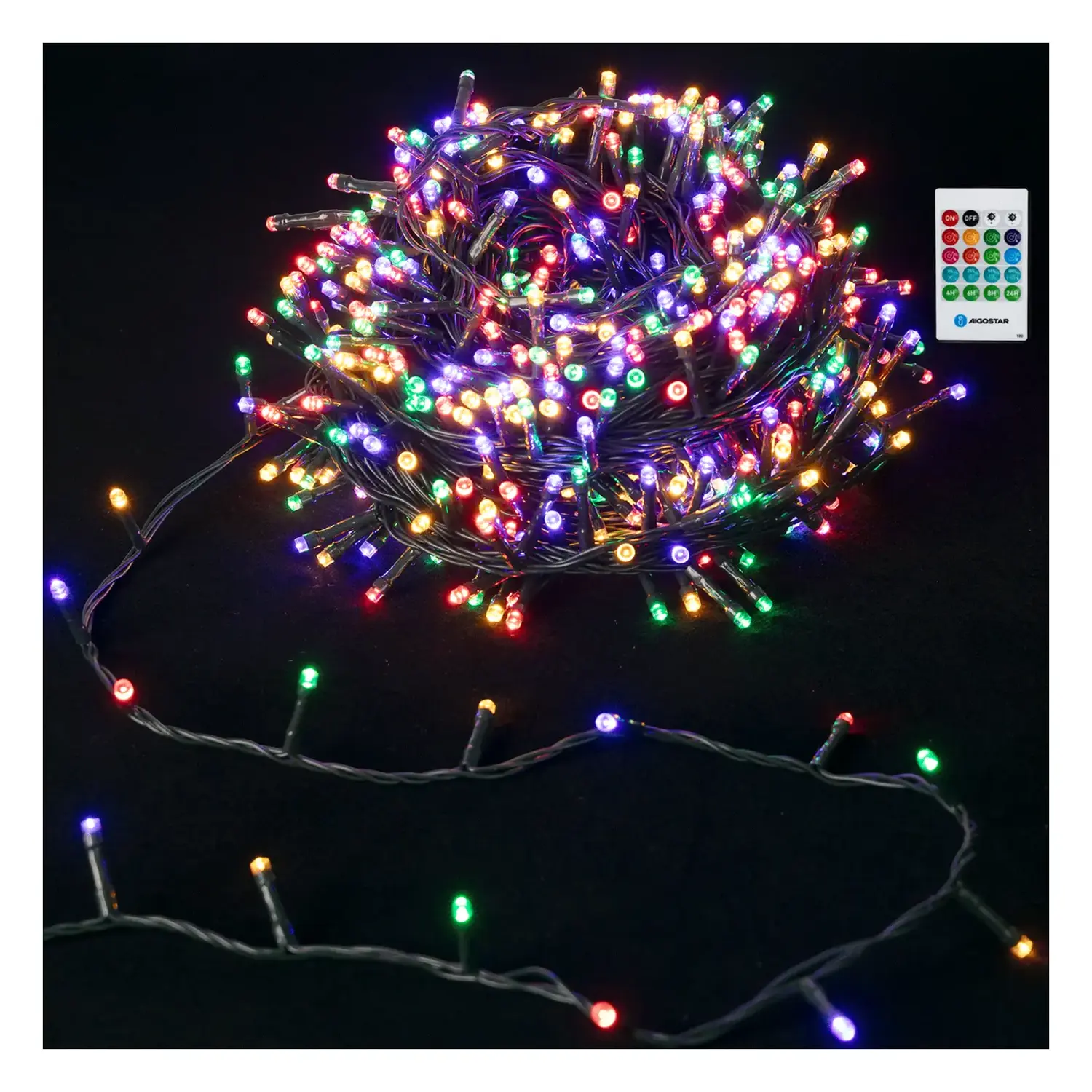 immagine del prodotto Catena luminosa a batteria 3AA con sensore musicale, RGBY, 10M IP44, Interno&Esterno