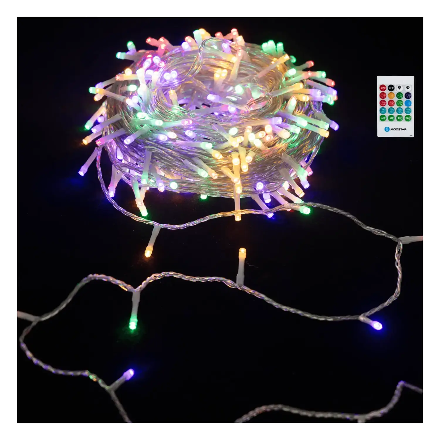 immagine del prodotto Catena luminosa a batteria 3AA con sensore musicale, RGBY, 10M IP44, Interno&Esterno