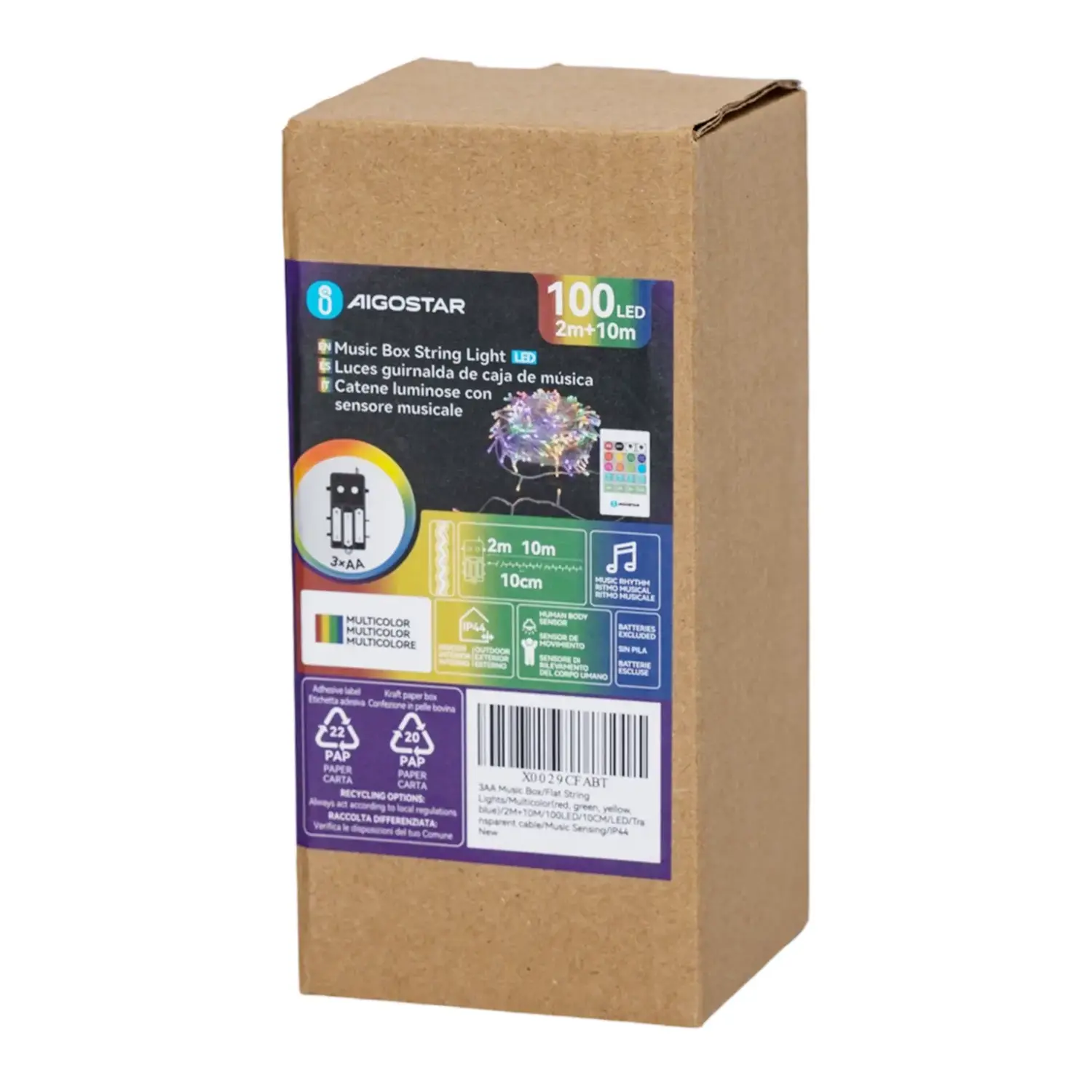 immagine Catena luminosa a batteria 3AA con sensore musicale, RGBY, 10M IP44, Interno&Esterno