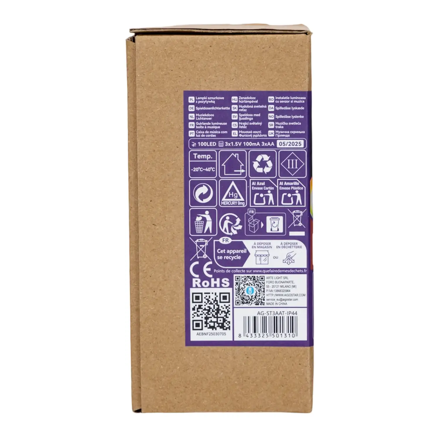 immagine Catena luminosa a batteria 3AA con sensore musicale, RGBY, 10M IP44, Interno&Esterno