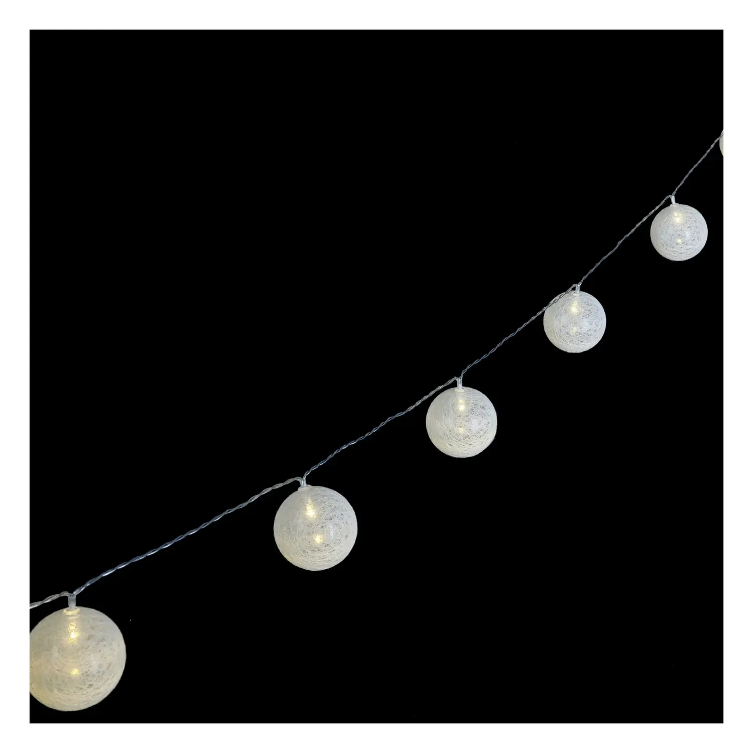 immagine del prodotto Catena luminosa a batteria 3AA, luci a batuffoli bianchi, bianco caldo 2m