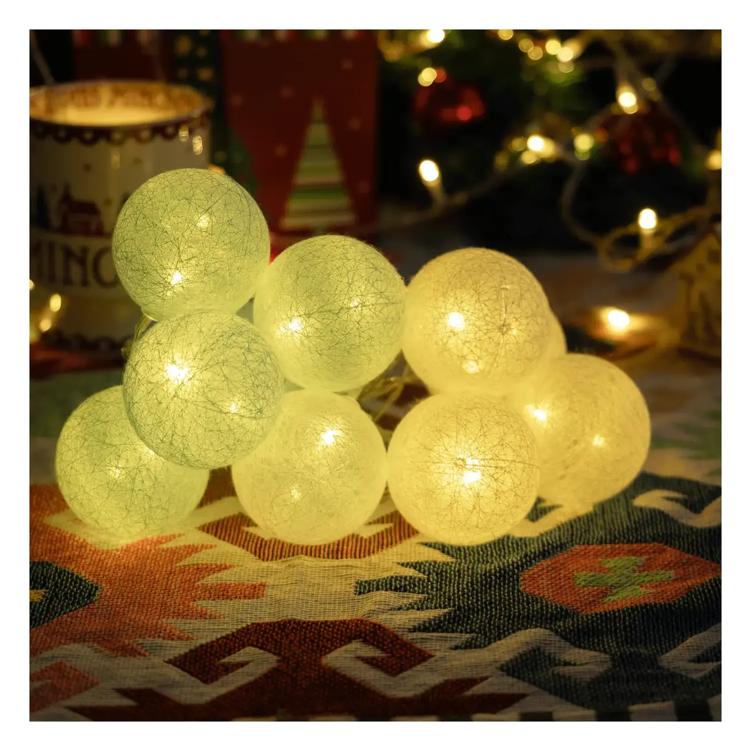 immagine Catena luminosa a batteria 3AA, luci a batuffoli colori misti azzurro e bianco, bianco caldo 2m