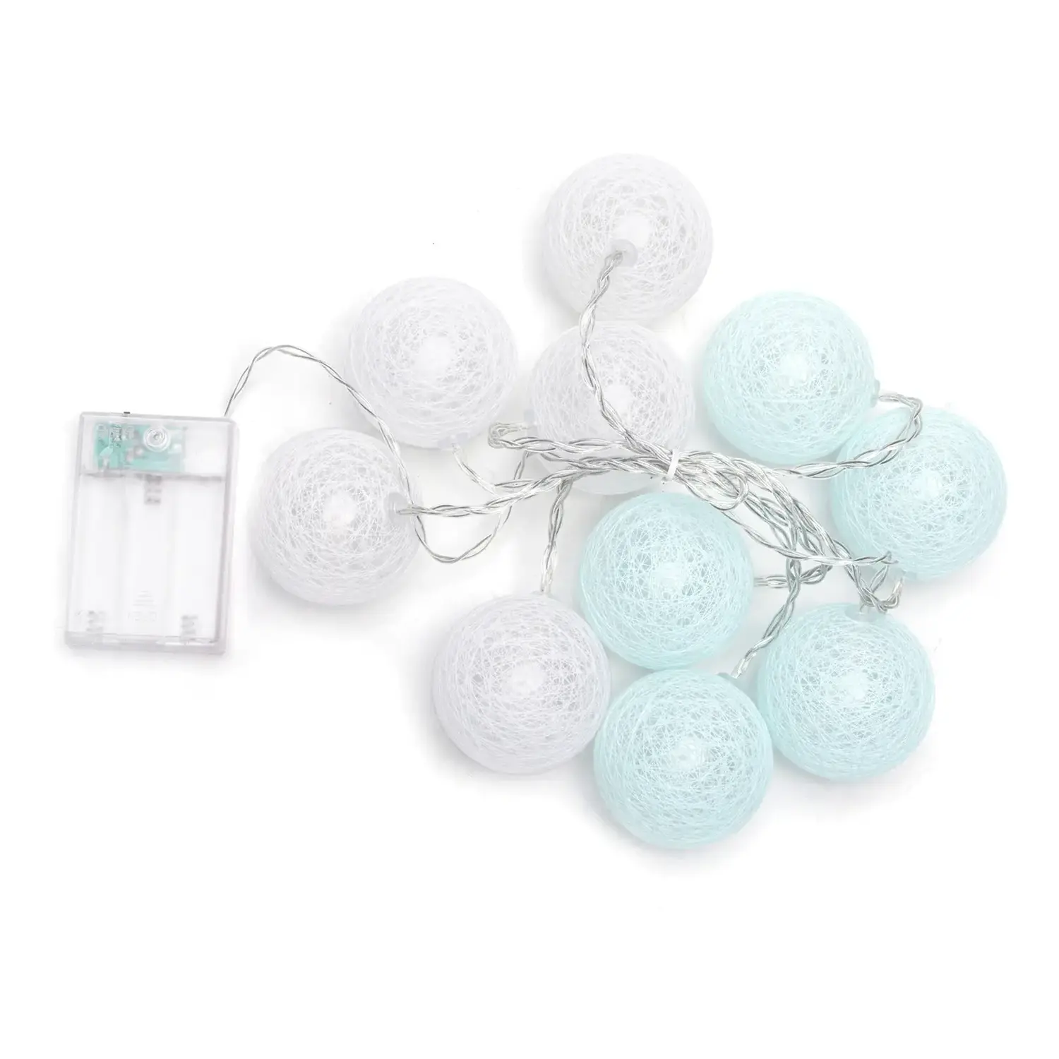 immagine Catena luminosa a batteria 3AA, luci a batuffoli colori misti azzurro e bianco, bianco caldo 2m