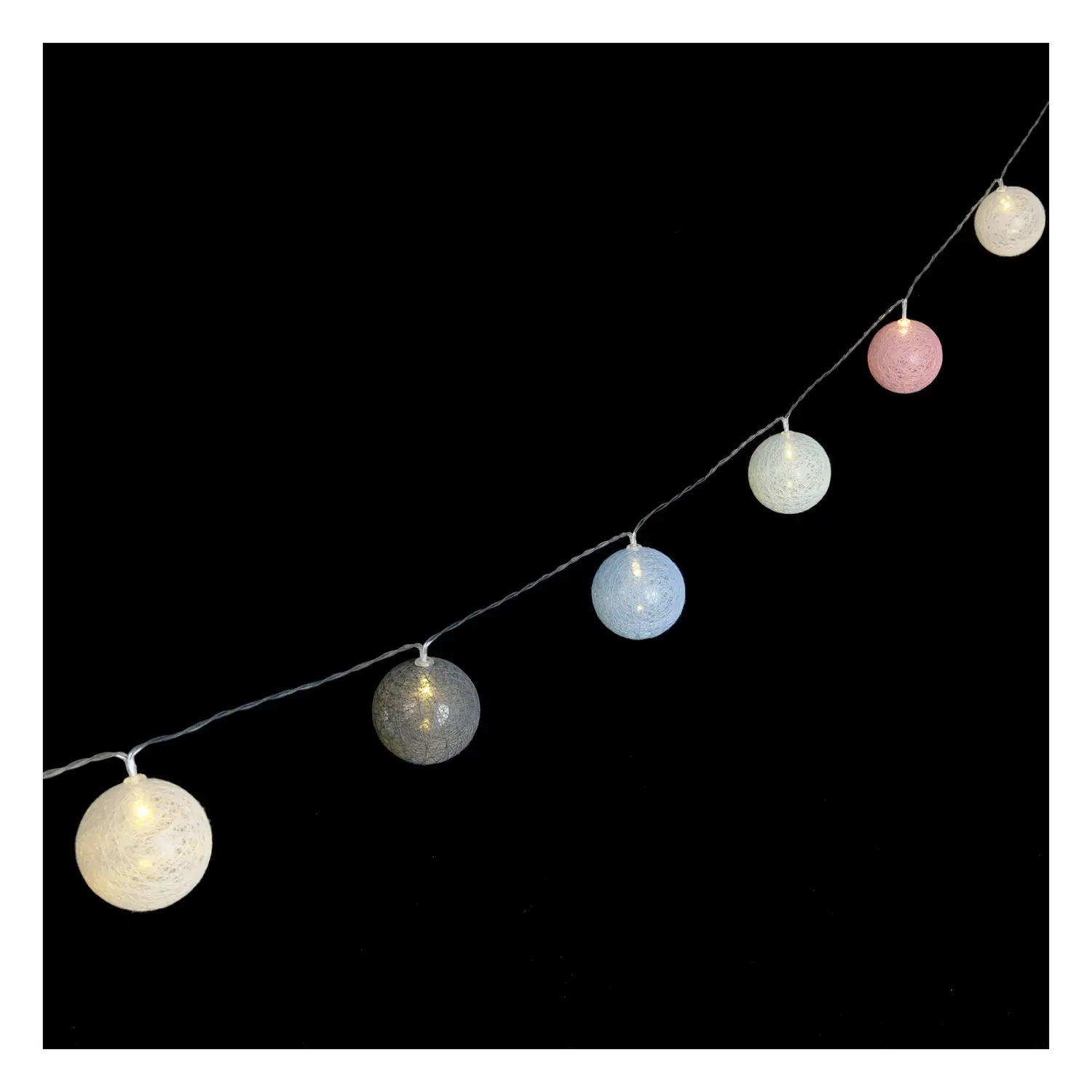 immagine del prodotto Catena luminosa a batteria 3AA, luci a batuffoli colori misti, bianco caldo 2m