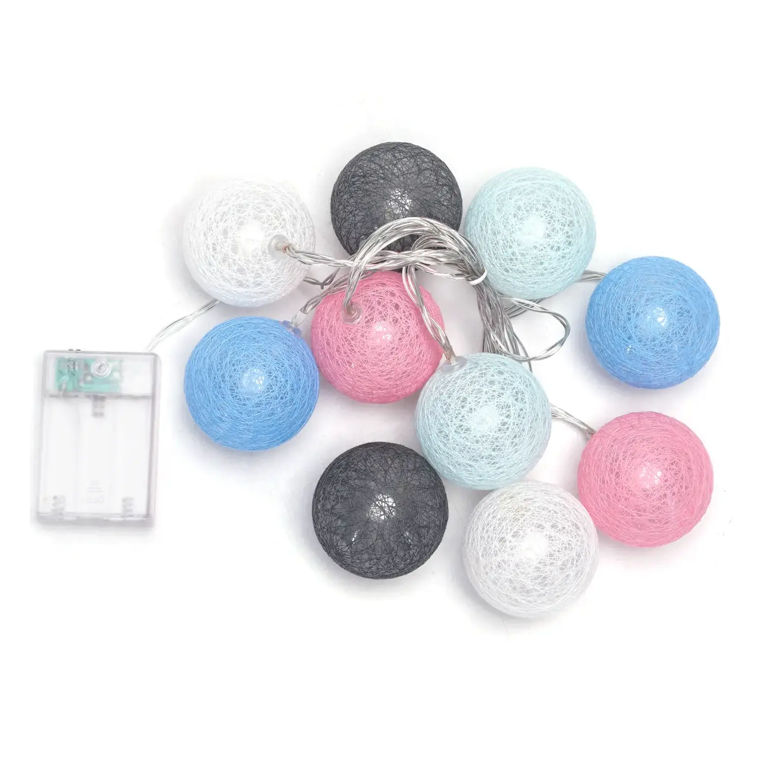 immagine Catena luminosa a batteria 3AA, luci a batuffoli colori misti, bianco caldo 2m