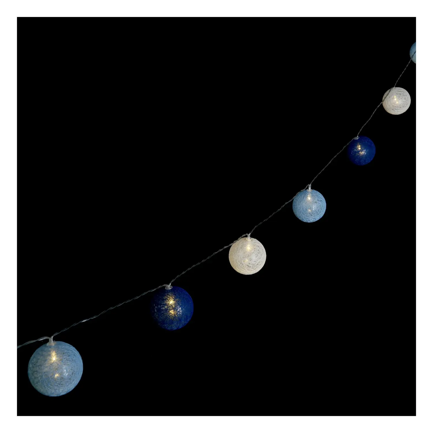 immagine del prodotto Catena luminosa a batteria 3AA, luci a batuffoli colori misti gradazioni di blu, bianco caldo 2m