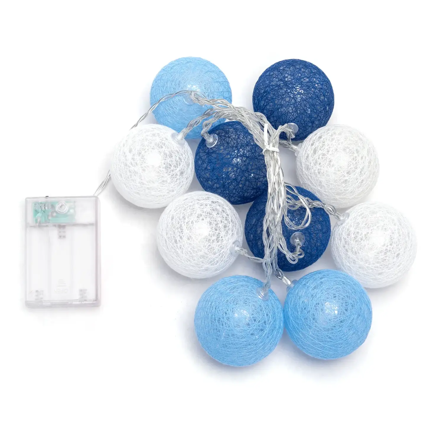 immagine Catena luminosa a batteria 3AA, luci a batuffoli colori misti gradazioni di blu, bianco caldo 2m