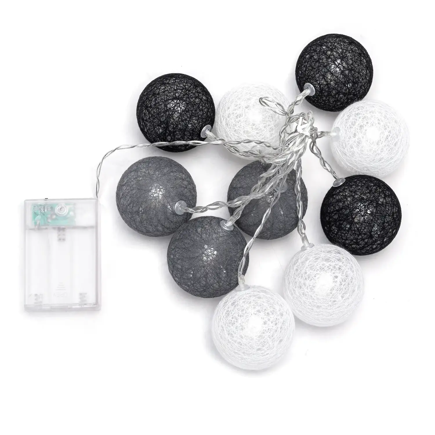 immagine Catena luminosa a batteria 3AA, luci a batuffoli colori misti gradazioni di grigio, bianco caldo 2m