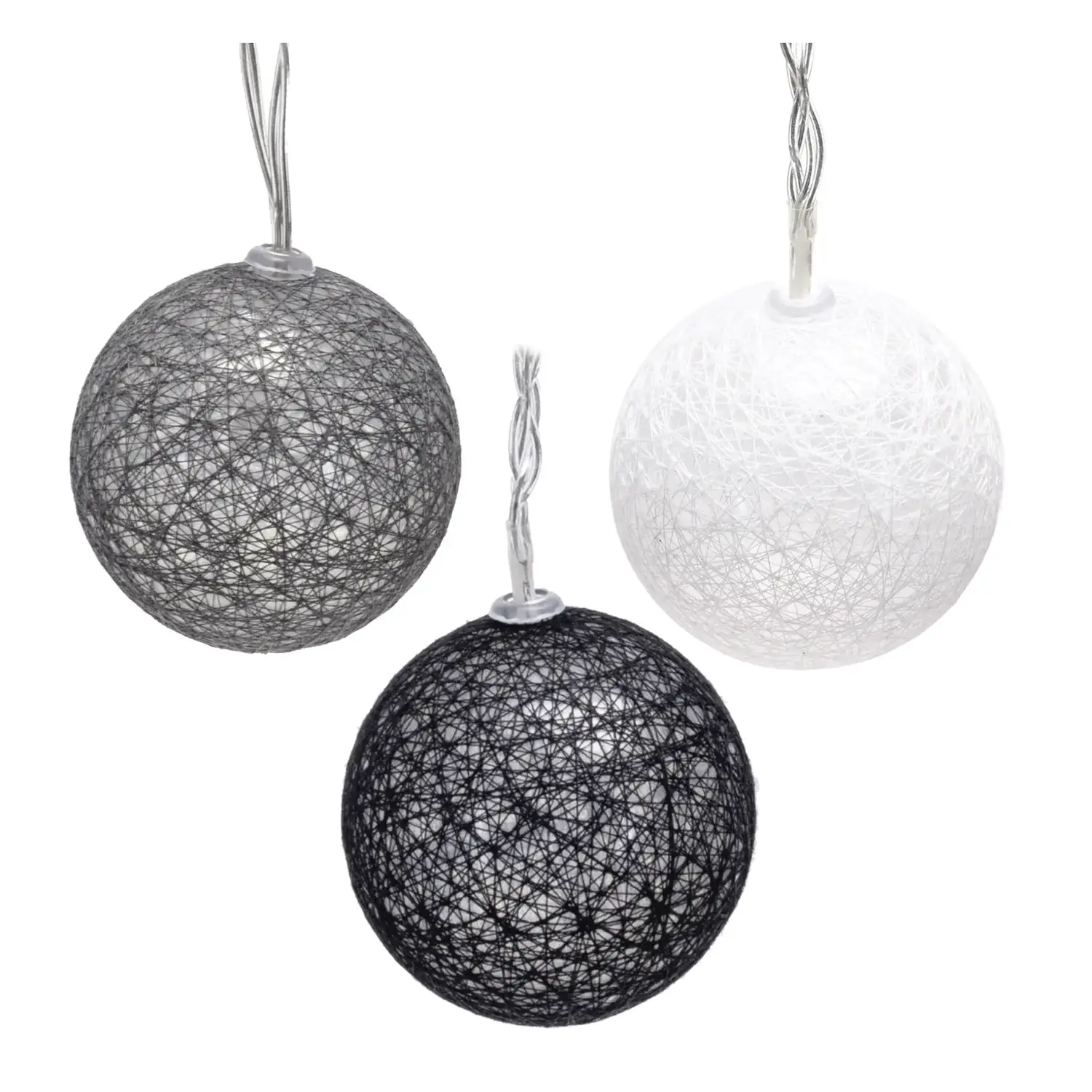 immagine Catena luminosa a batteria 3AA, luci a batuffoli colori misti gradazioni di grigio, bianco caldo 2m