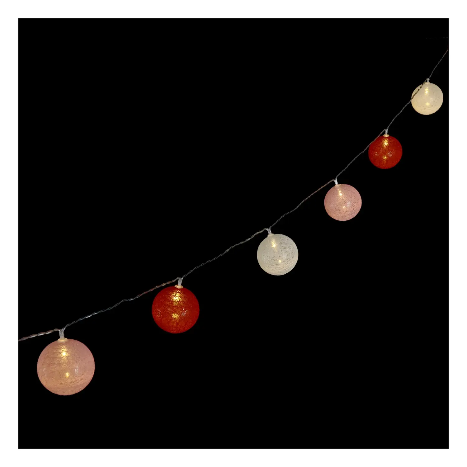 immagine del prodotto Catena luminosa a batteria 3AA, luci a batuffoli colori misti gradazioni di rosa acceso, bianco caldo 2m