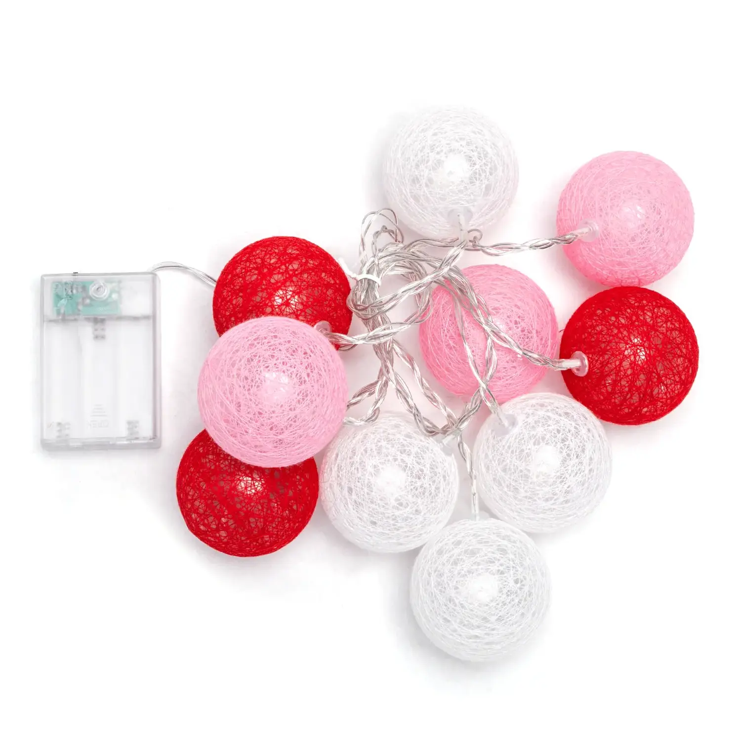 immagine Catena luminosa a batteria 3AA, luci a batuffoli colori misti gradazioni di rosa acceso, bianco caldo 2m