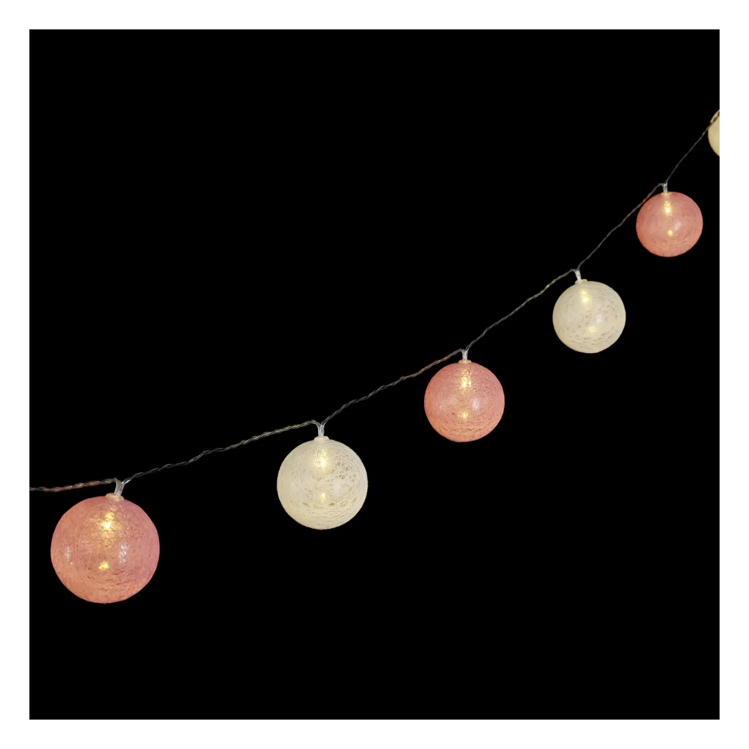 immagine del prodotto Catena luminosa a batteria 3AA, luci a batuffoli colori misti gradazioni di rosa chiaro, bianco caldo 2m