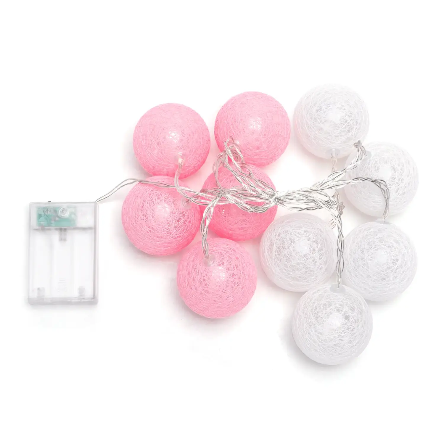 immagine Catena luminosa a batteria 3AA, luci a batuffoli colori misti gradazioni di rosa chiaro, bianco caldo 2m