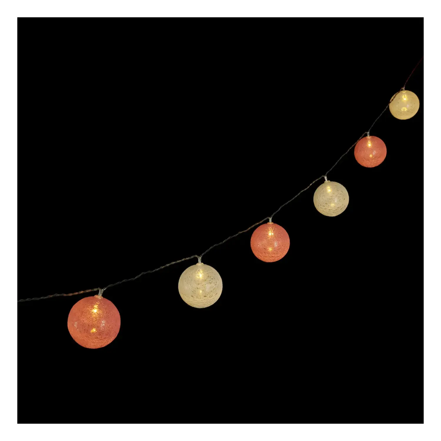 immagine Catena luminosa a batteria 3AA, luci a batuffoli colori misti gradazioni di rosa chiaro, bianco caldo 2m