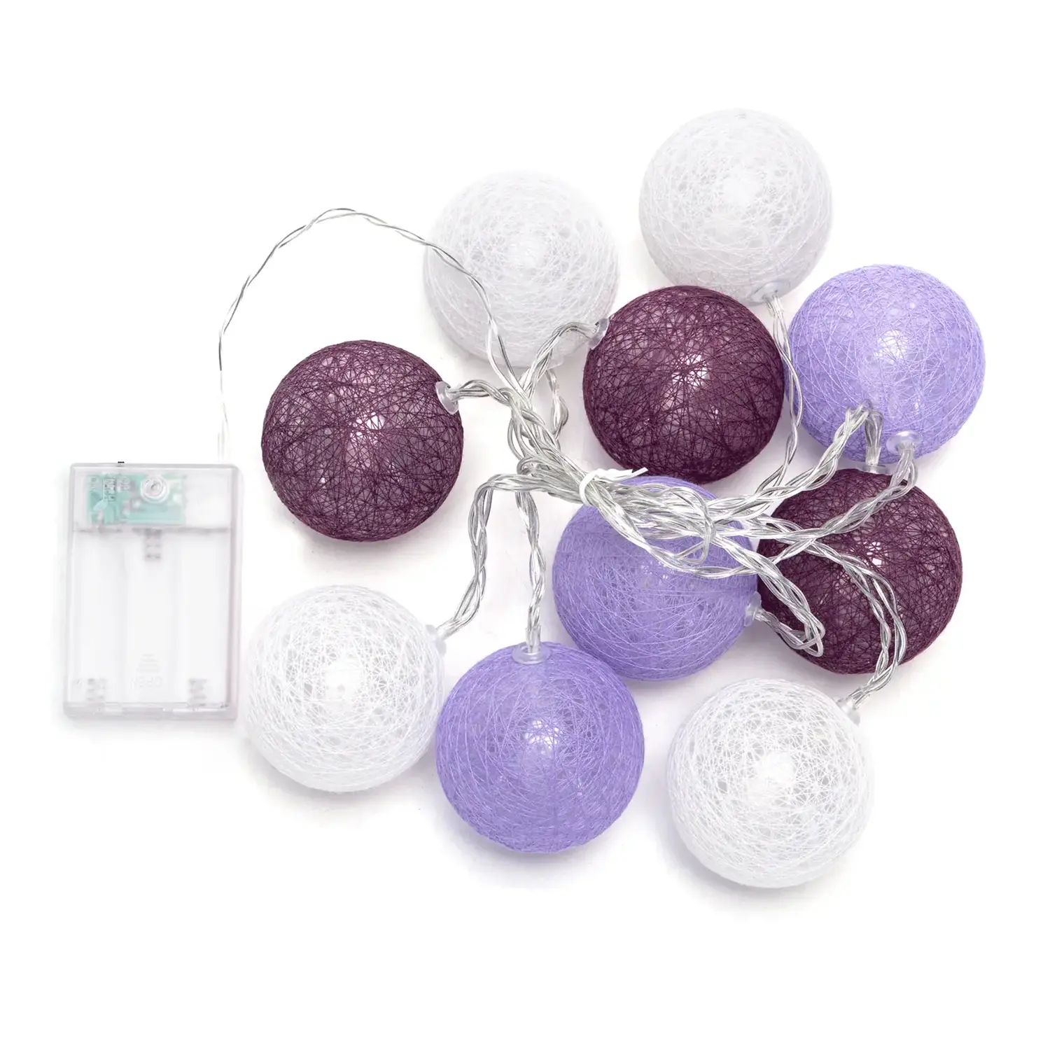 immagine Catena luminosa a batteria 3AA, luci a batuffoli colori misti gradazioni di viola, bianco caldo 2m