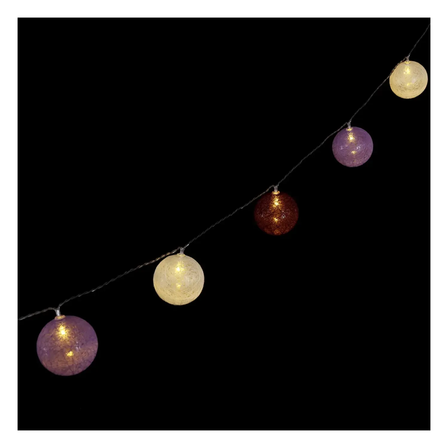 immagine Catena luminosa a batteria 3AA, luci a batuffoli colori misti gradazioni di viola, bianco caldo 2m