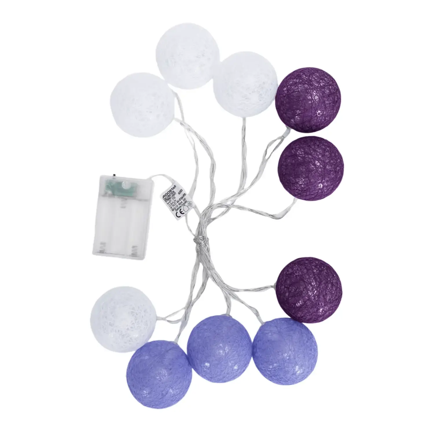 immagine Catena luminosa a batteria 3AA, luci a batuffoli colori misti gradazioni di viola, bianco caldo 2m