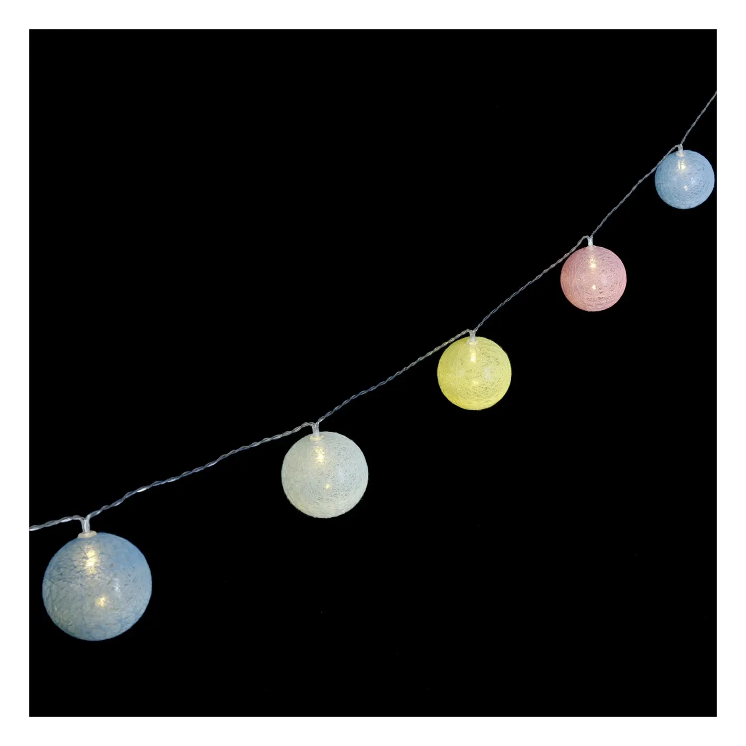 immagine del prodotto Catena luminosa a batteria 3AA, luci a batuffoli colori misti pastello, bianco caldo 2m