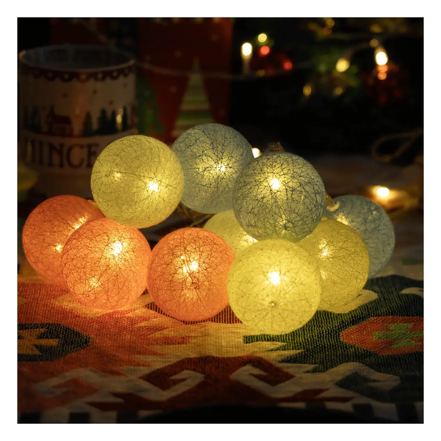 immagine Catena luminosa a batteria 3AA, luci a batuffoli colori misti pastello, bianco caldo 2m